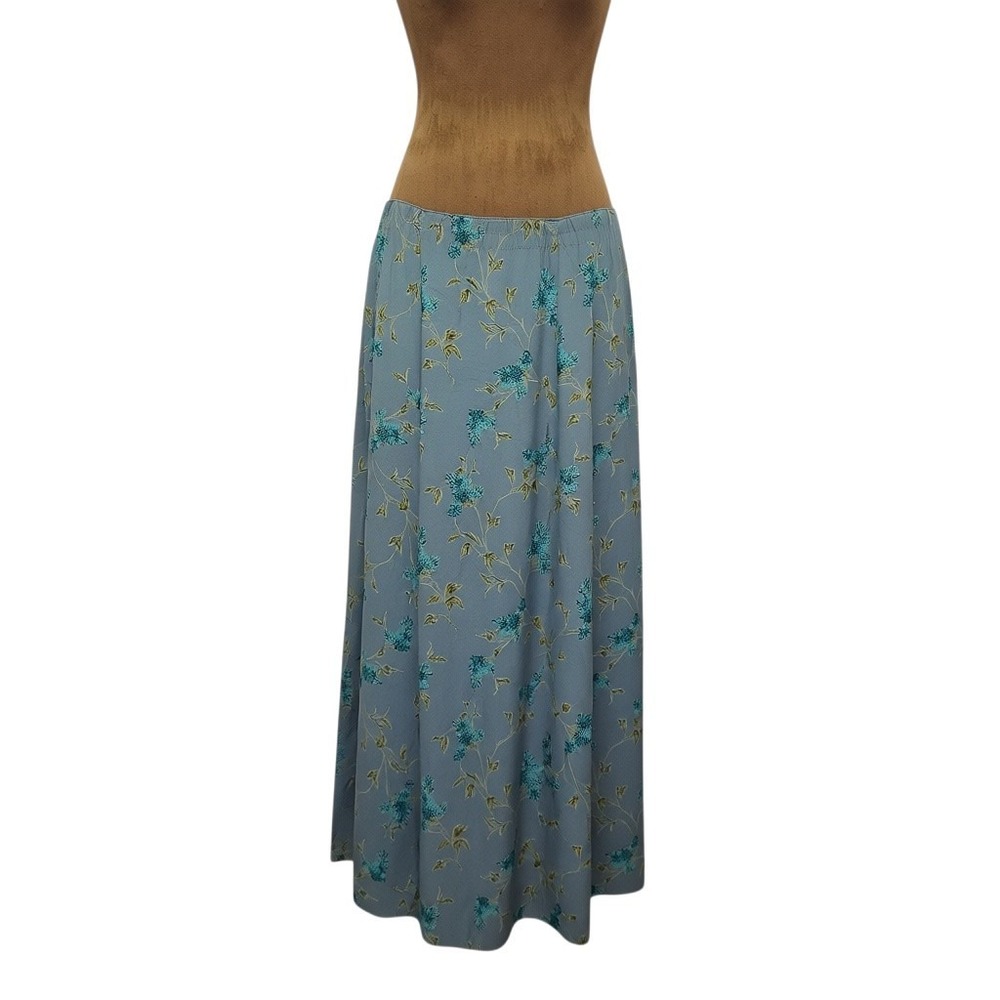 Vtg Carole Little Maxi Skirt Blue Green Floral Bohemian Cottagecore 90s Size 14
